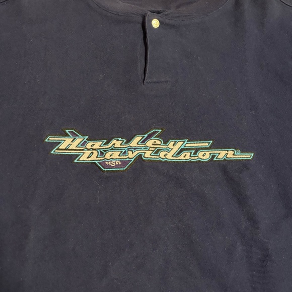 Harley Davidson Snap Closure Crew Neck Sweatshirt Size Med Navy Blue VINTAGE - Picture 2 of 9